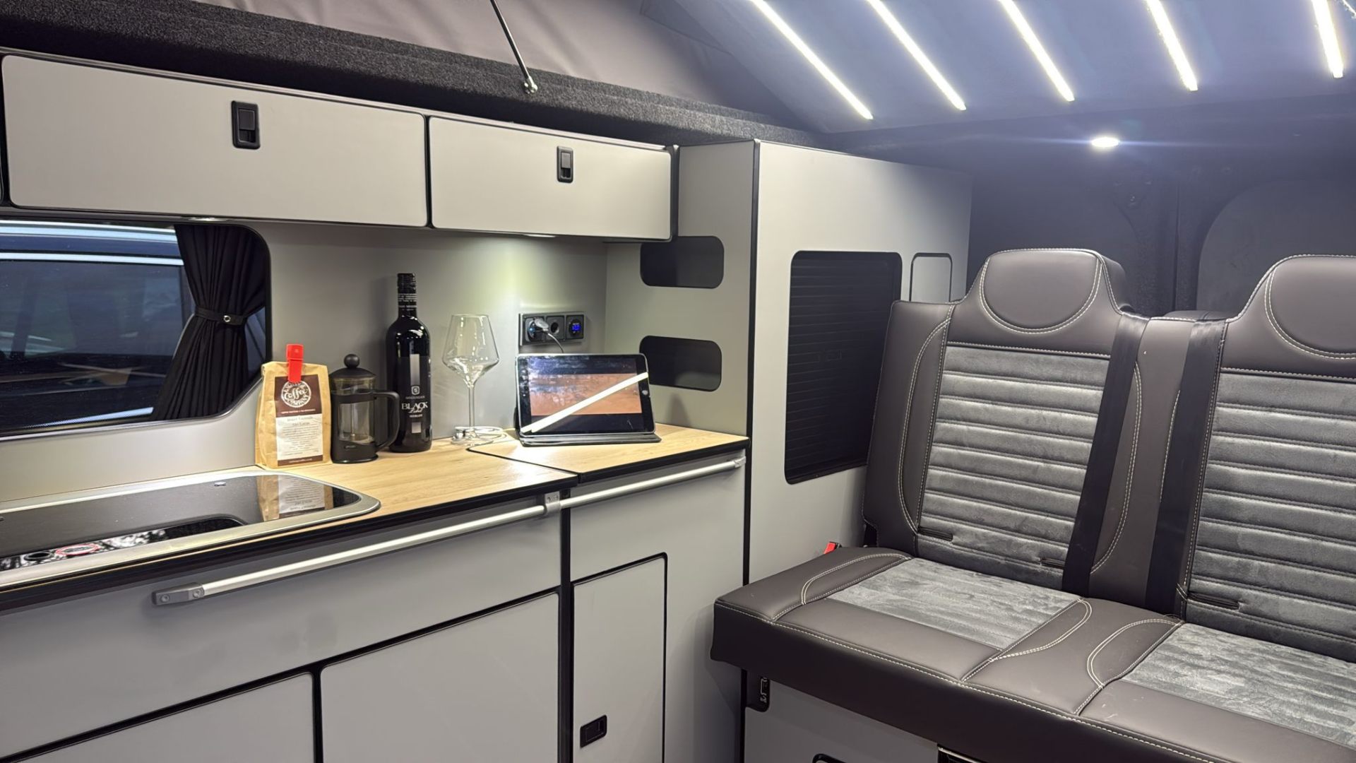 Maisie-Moo leather and suede interior with kitchen