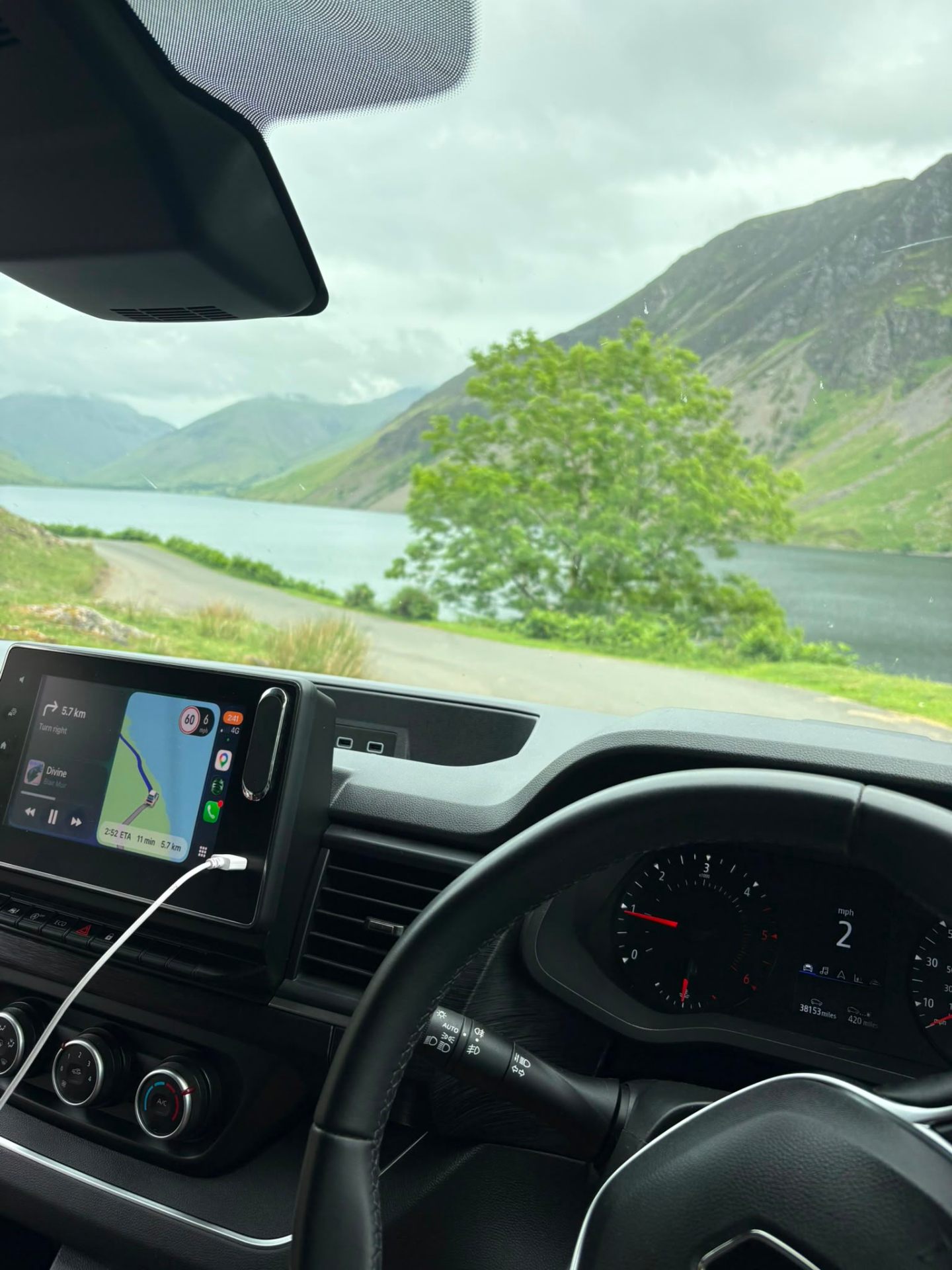 View from the driver's seat of a Universal Cool Campers campervan in the Lake District